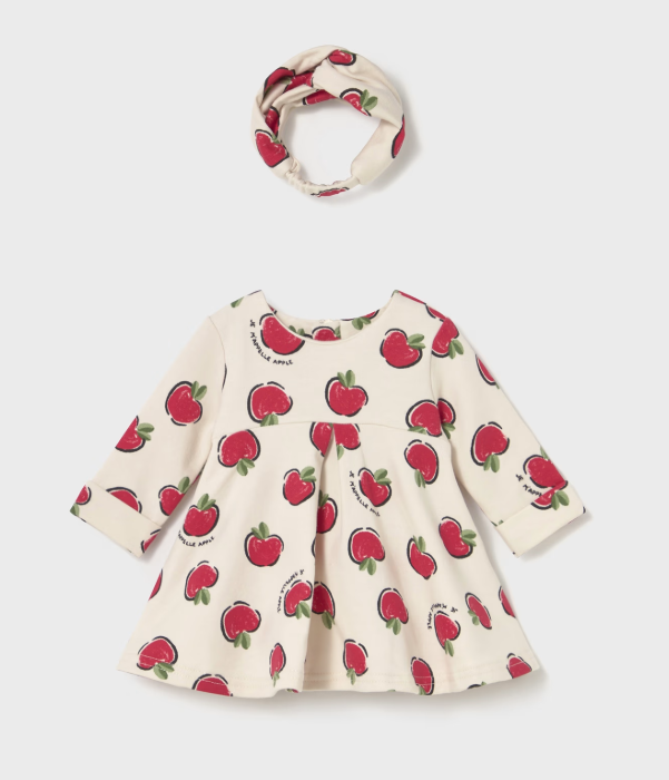 Mayoral L/S Apple Print Dress & Headband Set Style 2827 - Cherry